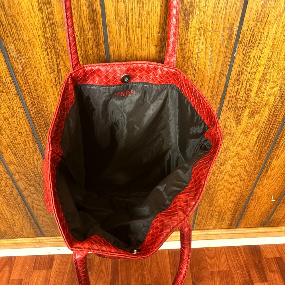 Signature Club A Tote Bag Womens Large Red Vegan Leather Shoulder Bag Snake Skin - Picture 5 of 6